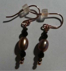 Rose Gold Plated Earrings With Beads, Crystals, & Freshwater Pearls